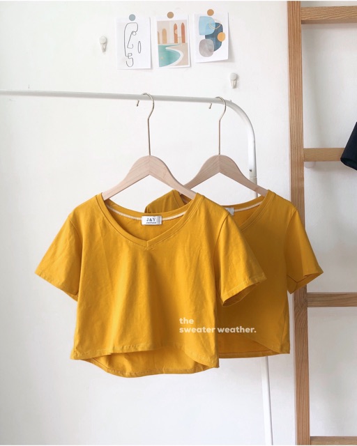 Áo croptop cổ tim trơn | BigBuy360 - bigbuy360.vn