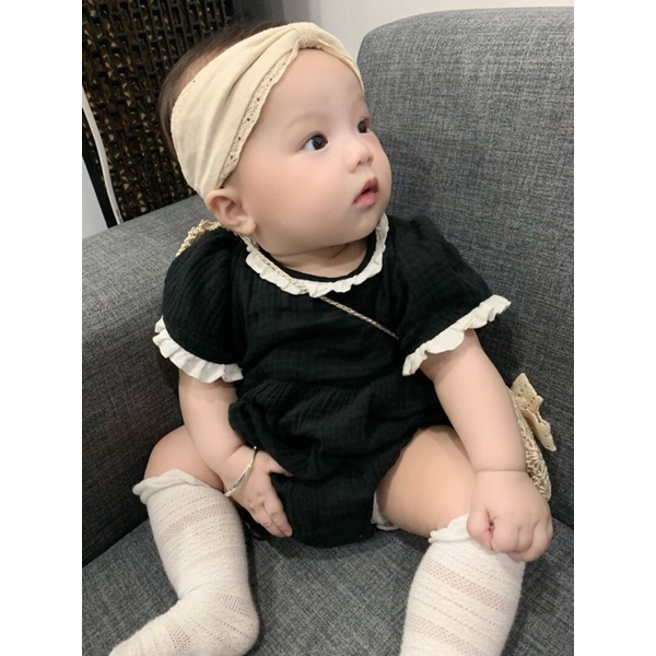 HÀNG THIẾT KẾ - Body,  romper chip xinh xắn phối bèo cho bé gái vải xô muslin