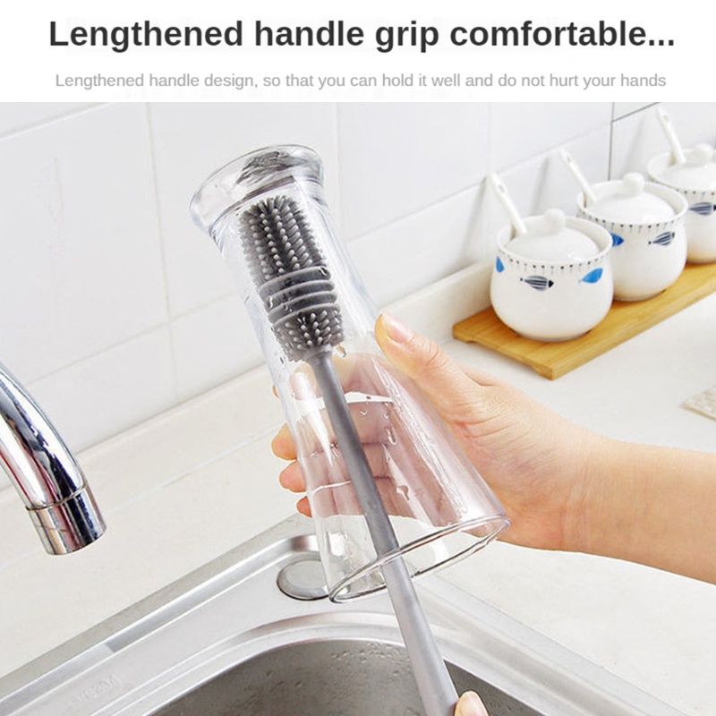 AOTO Silicone Baby Milk Bottle Brush with Long Handle Water Cup Cleaner Scrubber Household Flask Vase Glassware Corner Kitchen Cleaning Tool