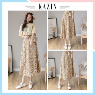 Chân Váy Dài Hoa Nhí Chất Liệu Voan Nhật, Cạp Chun Dài 68cm - Chân Váy Vintage Dáng Xòe Freesize CV18