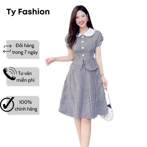 Đầm Caro cổ sen công sở dạo phố Caro Dress Ty Fashion D006