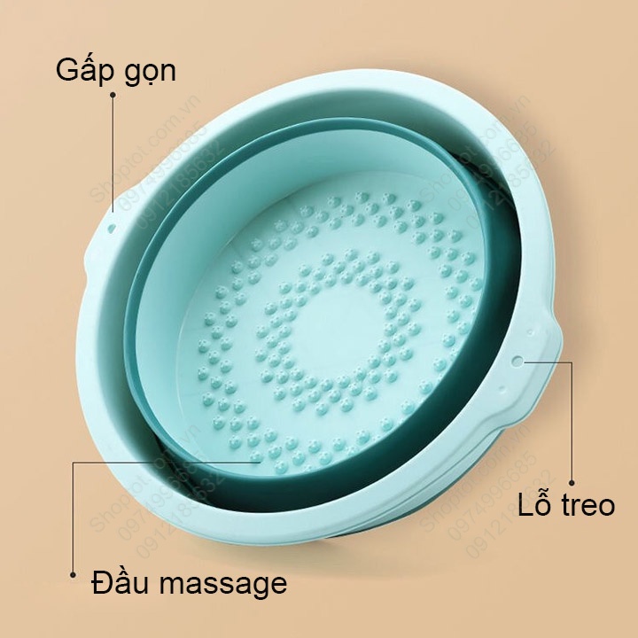 Thau chậu ngâm chân xếp gọn kiêm massage, làm bằng nhựa mềm dẻo PP, TPR