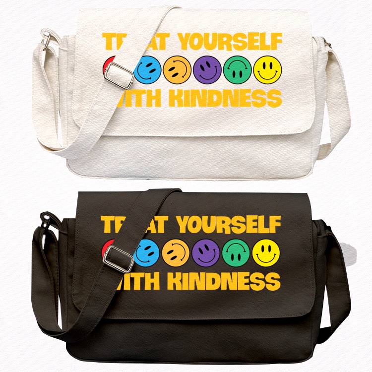 Túi Đeo Chéo Đen Vải Canvas Treat Yourself Đựng Sách Vở, Giấy A4 Phù Hợp Đi Học, Đi Chơi