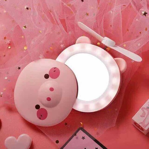 Quạt cầm tay mini hình lợn (có gương,đèn) hàng loại 1