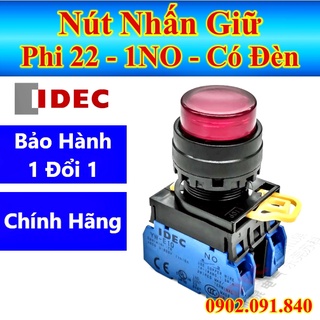 Nút nhấn nhả có đèn led IDEC phi 22mm 220v, Công tắc bấm nguồn đề on off công nghiệp nhấp nhả 1NO vàng YW1L-M2E10QM3R