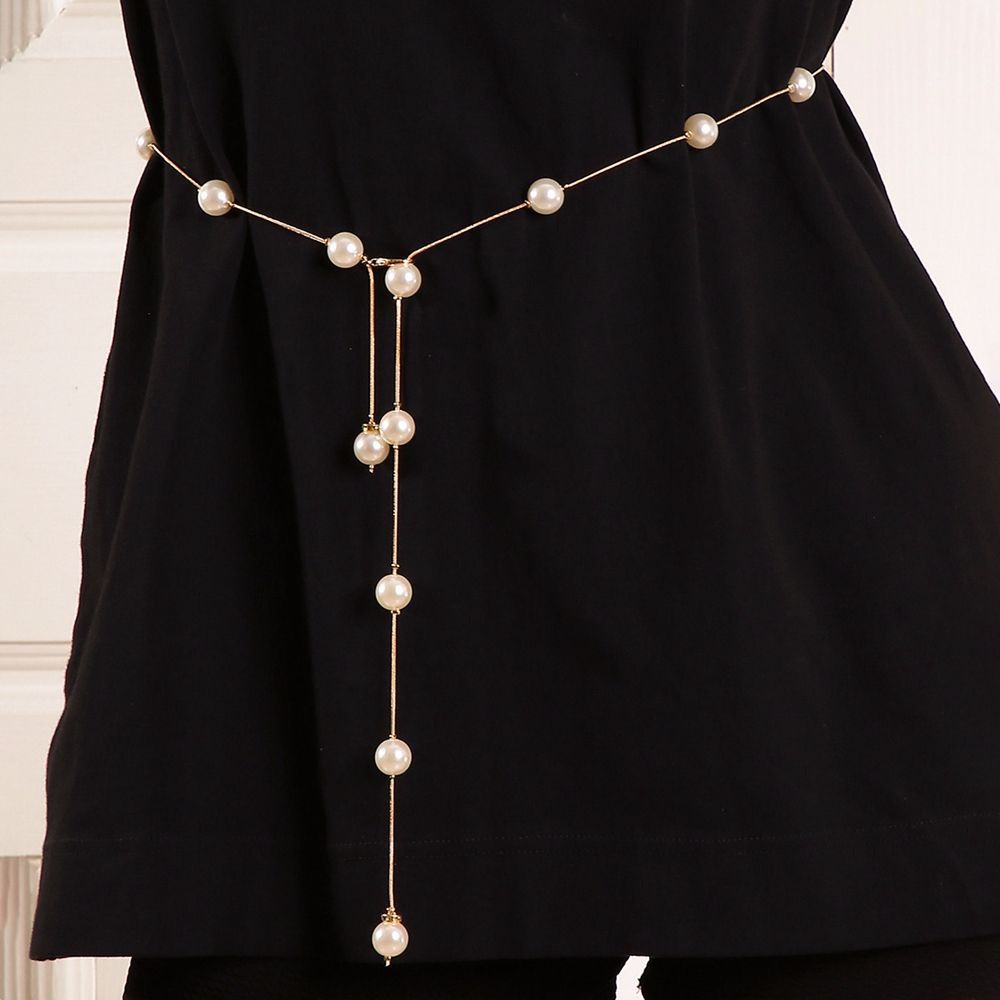 Dây thắt lưng đính ngọc trai giả khóa hợp kim thời trang Hàn Quốc