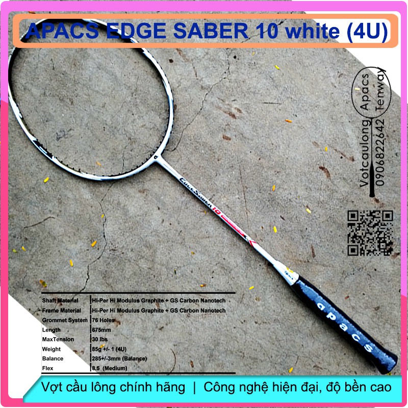 Vợt cầu lông Apacs Edge Saber 10 - 4U - sắc trắng bạch mã hoàng tử