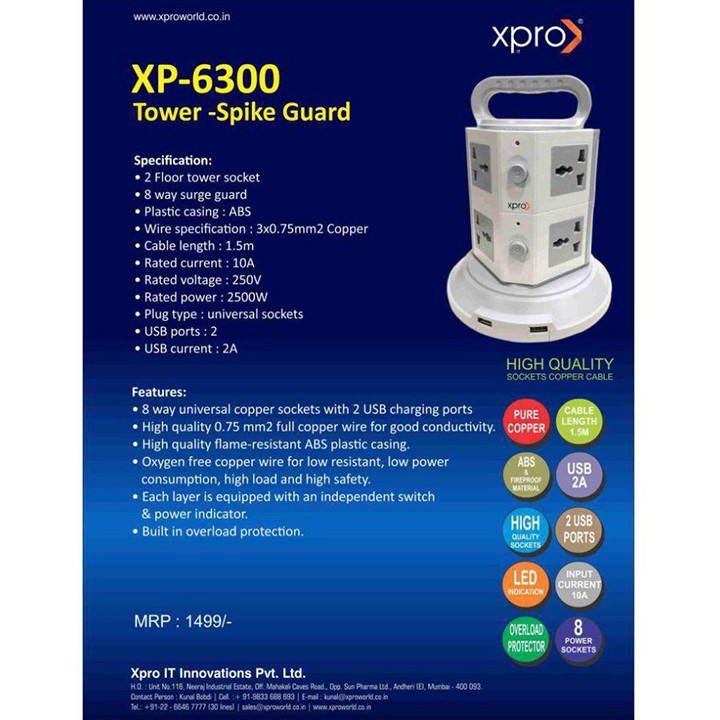 Ổ Cắm Điện Đứng 2 Tầng XPRO-6300 India Đa Năng |shopee. Vn\Shopdenledz