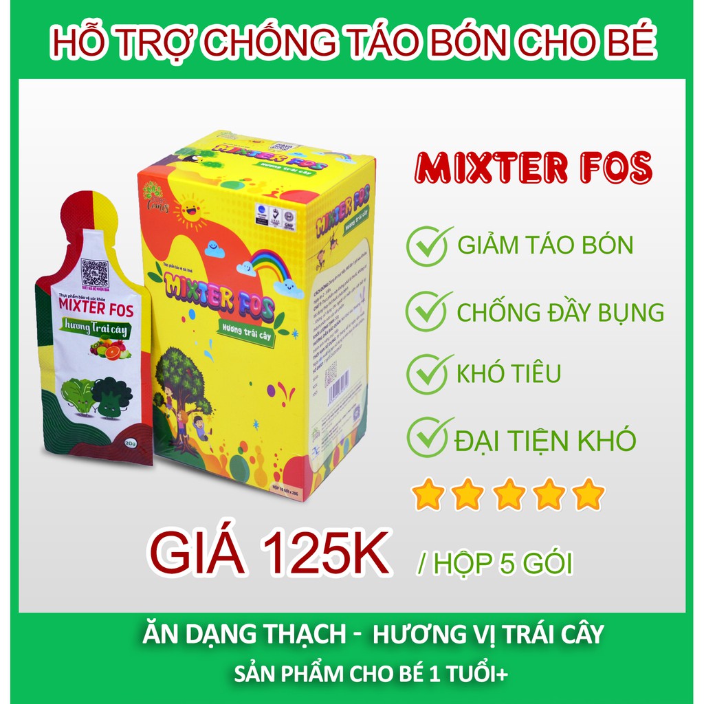 Mixter Fos (5 gói) hỗ trợ giảm táo bón cho bé hiệu quả (ăn dạng thạch, vị trái cây) chính hãng
