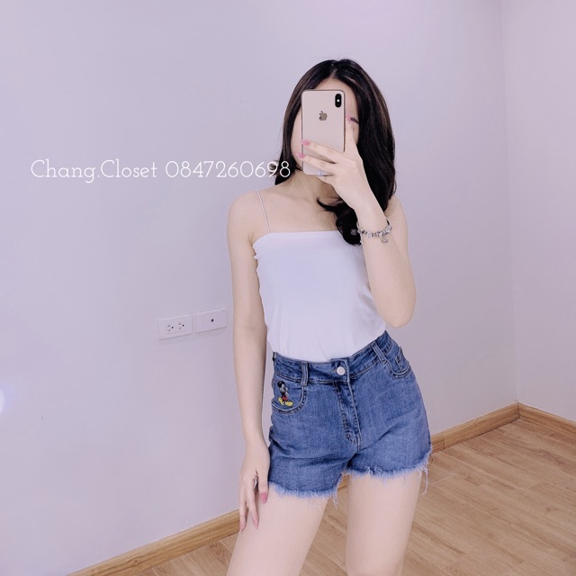 Set bộ nữ quần sooc mickey phối áo dây bún zara ( 100% ẢNH THẬT SHOP TỰ CHỤP )