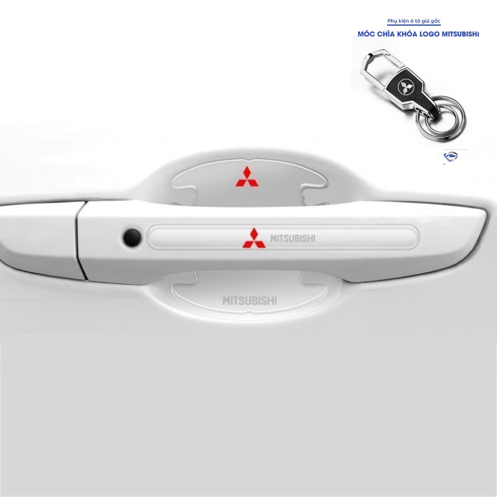 Bộ 10 miếng dán silicon tay, hõm, gương ô tô logo hãng xe Mitsubishi Xpander, Pajero, Attrage, Mirage, Triton, Outlander
