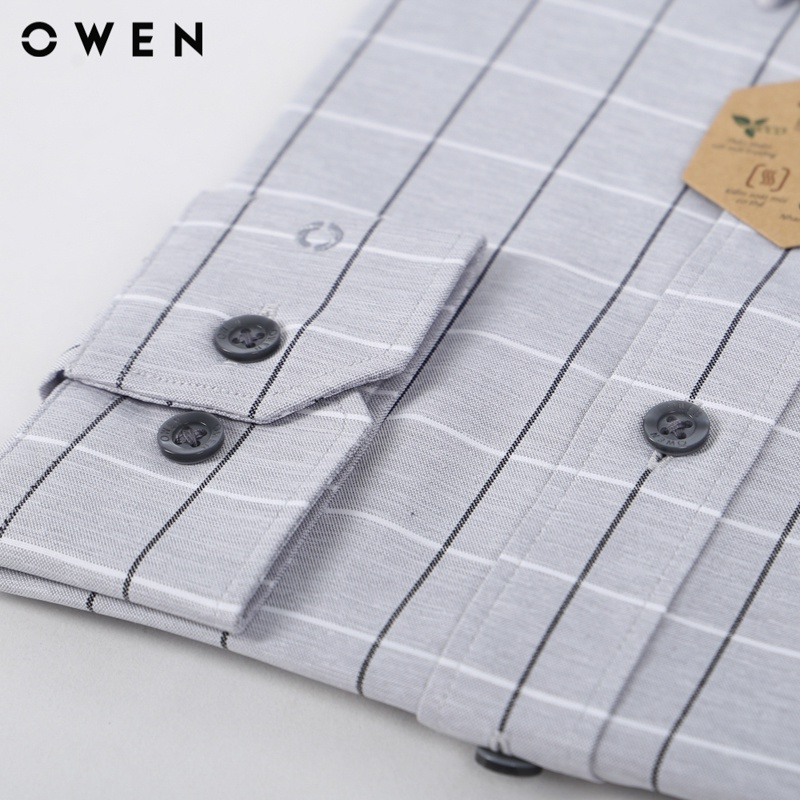 [Mã FATREND2810 giảm đến 30k tối đa 99k] Áo sơ mi dài tay Nam Owen Café Slim Fit màu Ghi sọc trắng đen - AS23329D