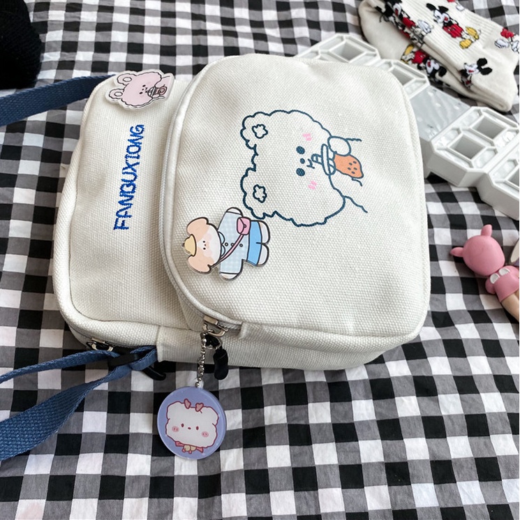 Túi chéo nữ mini vải canvas gấu thỏ trà sữa cute thời trang teen giá rẻ