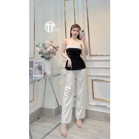 Set quần suông + áo xẻ tà đính nút (có mút dày)
