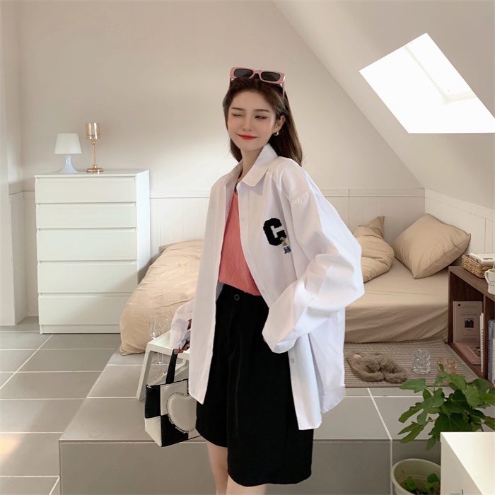Áo Sơ Mi Nữ Dài Tay Dáng Rộng In Chữ Thời Trang Hàn Quốc Mới