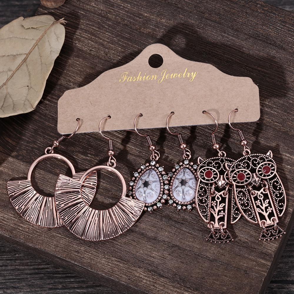 Bộ Khuyên Tai Hình Hoa Hồng Mới|Vòng Cổ Mặt Chiếc Lá Kim Loại Phong Cách Bohemian