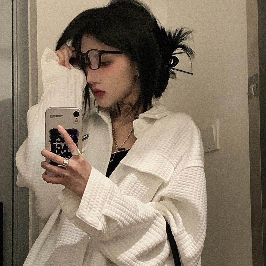 Jiashucheng Áo Khoác Dáng Rộng Màu Trắng Phong Cách Mỹ Dễ Phối Đồ Thời Trang Xuân Thu Cho Học Sinh Nữ