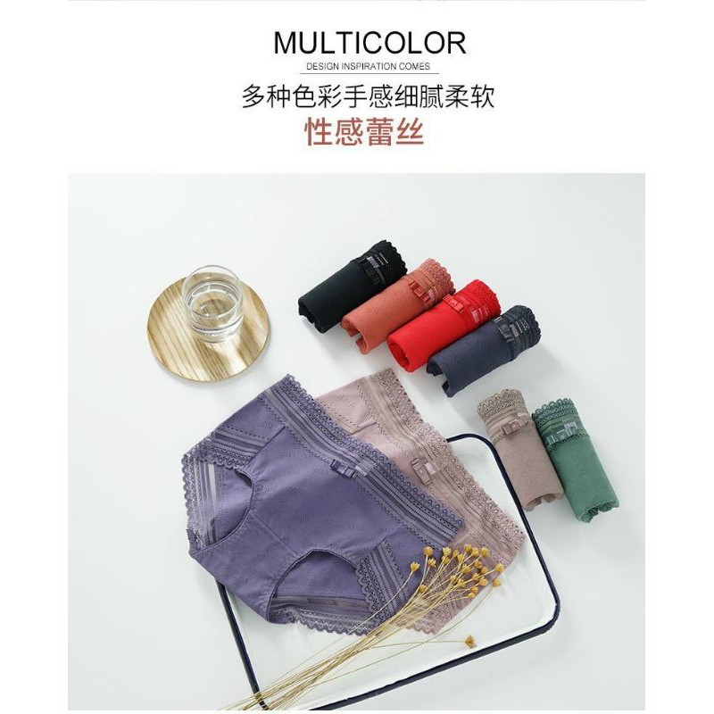 Quần lót cotton viền ren dáng chùm mông, mát mịn, thấm hút mồ hôi thoải mái cho nữ