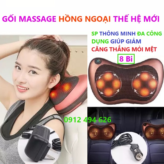 Gối Massage Vai Gáy 8 Bi Hồng Ngoại Công Nghệ Nhật Bản Cao Cấp