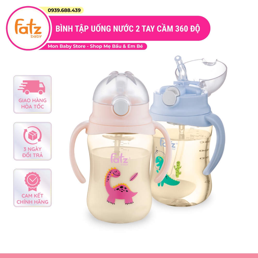 Bình tập uống nước FatzBaby tritan 360 độ có ống hút 250ML - Cốc ống hút chống đổ Fatz FB0250N