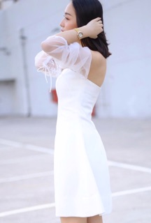 Đầm trễ vai tay lưới