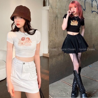 Áo croptop ôm body in hình 3D thiên thần dễ thương xinh xắn