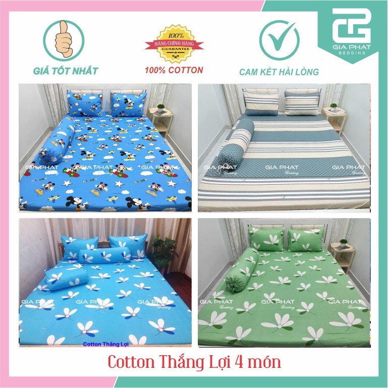 Bộ Drap + Áo Gối 100% COTTON Thắng Lợi cao cấp ( inbox chọn mẫu) đủ kích thước