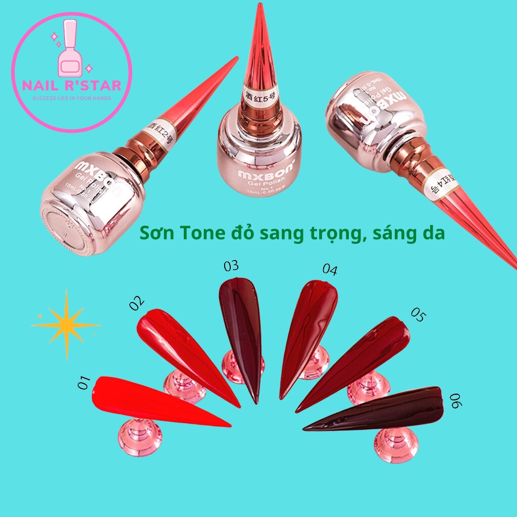 Sơn gel Mxbon chính hãng tone đỏ 6 màu tôn da, chất gel đậm đặc lên chuẩn màu  NAIL R’STAR