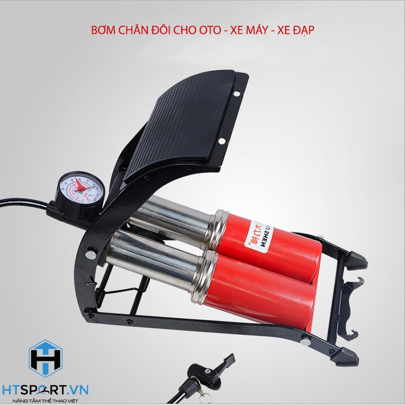 Bơm Hơi Xe Đạp, Bơm Ô Tô Xe Máy Xe Đạp 1 Bình &amp; 2 Bình, Có Đồng Hồ Áp Xuất Tiện Lợi