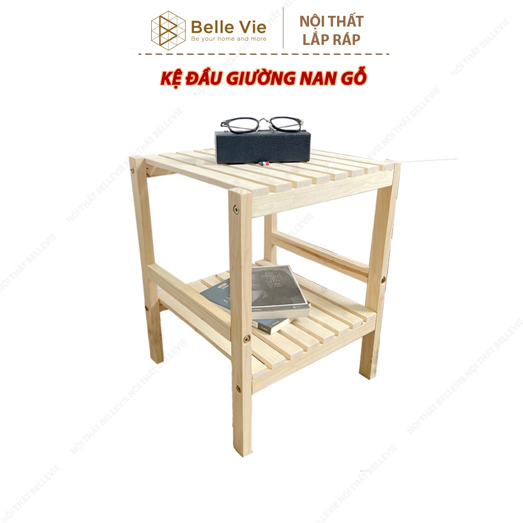 Kệ Đầu Giường BELLEVIE Tab Đầu Giường, Kệ Đa Năng Khung Gỗ Mặt Nan 2 Tầng - KDG NG