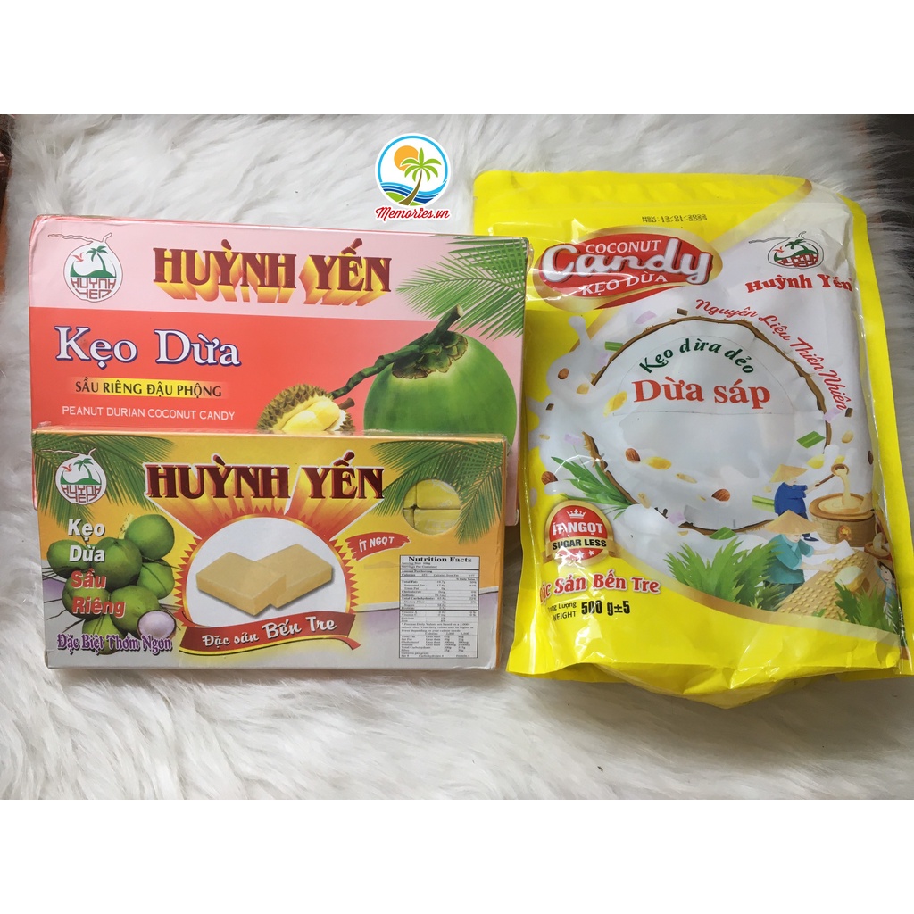 Kẹo dừa Bến Tre Huỳnh Yến Thơm, Dẻo, Ít Ngọt Kết Hợp Nhiều Loại Sầu Riêng/Đậu Phộng - Đặc sản Bến Tre