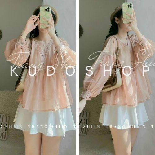 Set áo babydoll bánh bèo chân váy xòe dễ thương/ Bộ đồ nữ mặc đi chơi phom rộng trẻ trung cá tính - kudoshop