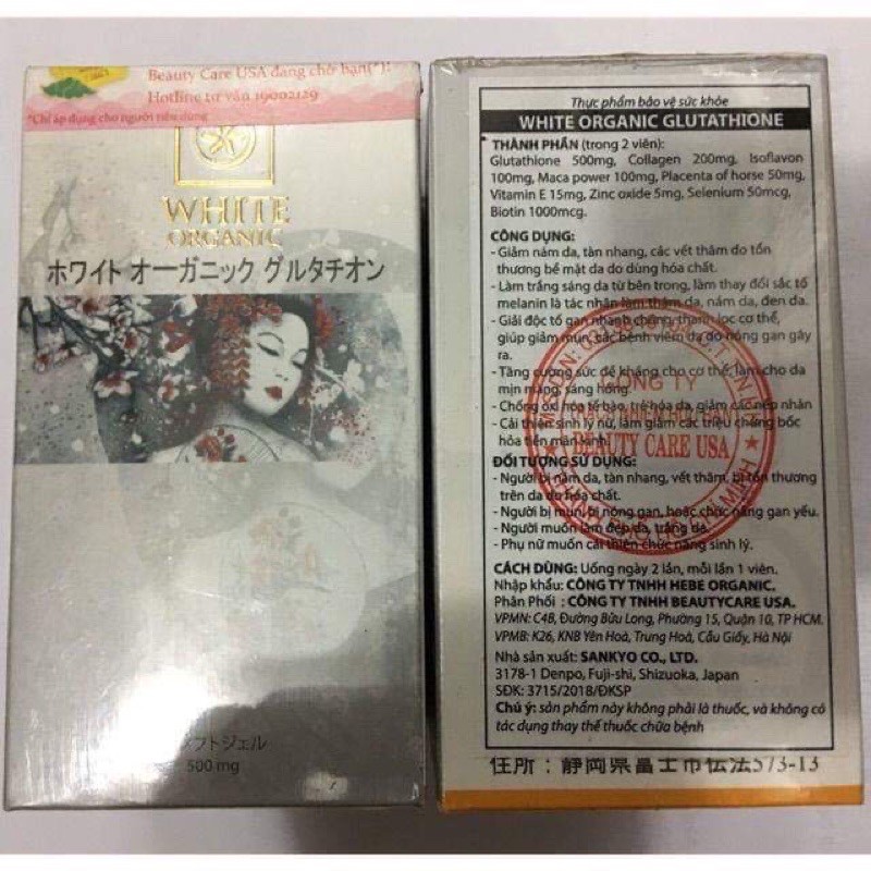 Viên uống trắng da White Organic Glutathione 500mg chính hãng từ Nhật Bản | BigBuy360 - bigbuy360.vn