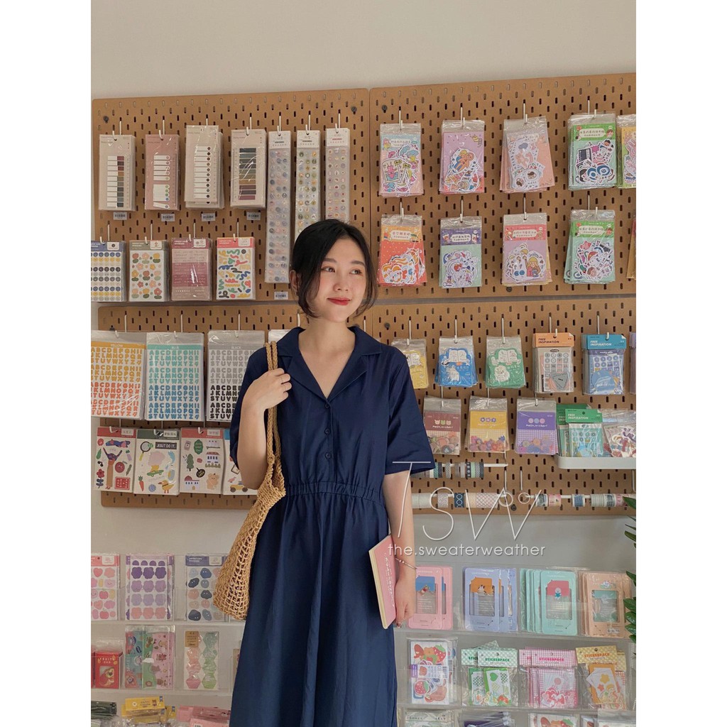 [Mã SKAMA06 giảm 8% tối đa 50K đơn 250K] Váy sơ mi cổ bẻ dáng xoè dài chất thô (Ảnh thật) | BigBuy360 - bigbuy360.vn