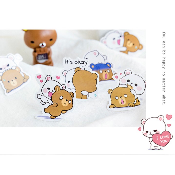 Hộp 45 miếng sticker mẫu gấu trắng hug hug