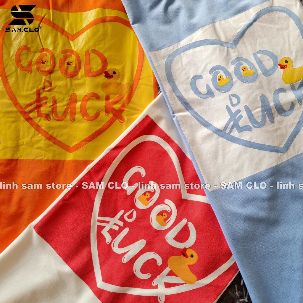 Áo thun nữ tay lỡ SAM CLO freesize phông form rộng dáng Unisex, mặc lớp, nhóm, couple hình TRÁI TIM chữ GOOD LUCK