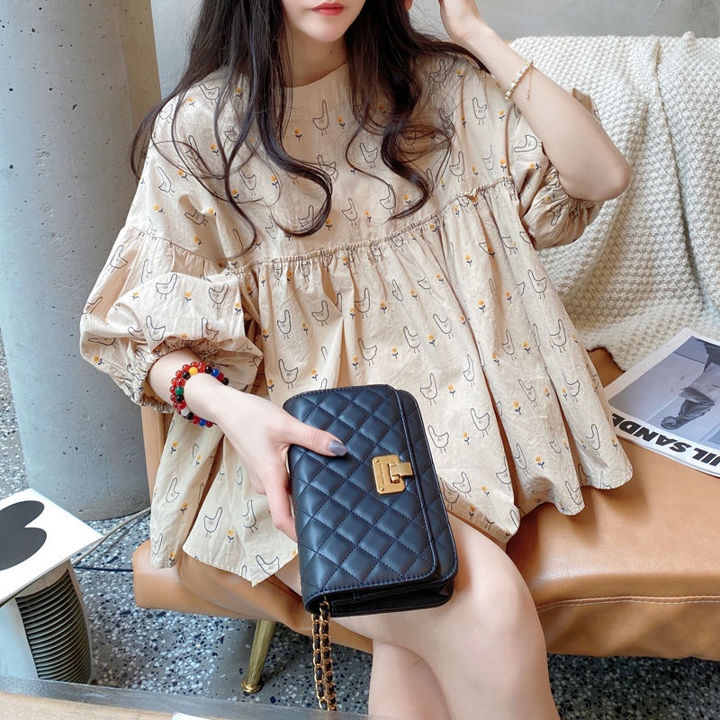 Áo Sơ Mi Tay Phồng Cổ Tròn Bằng Vải Lanh Cotton Họa Tiết Hoa Phong Cách Hàn Quốc Thời Trang Mùa Hè Mới Cho Nữ