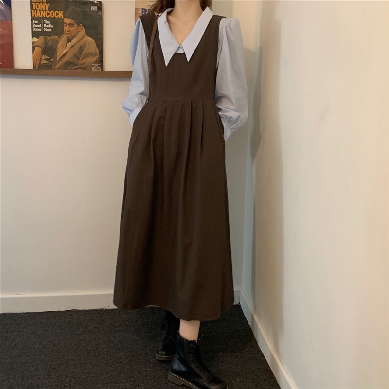 Đầm yếm dáng rộng xếp ly phong cách thời trang xuân thu mới