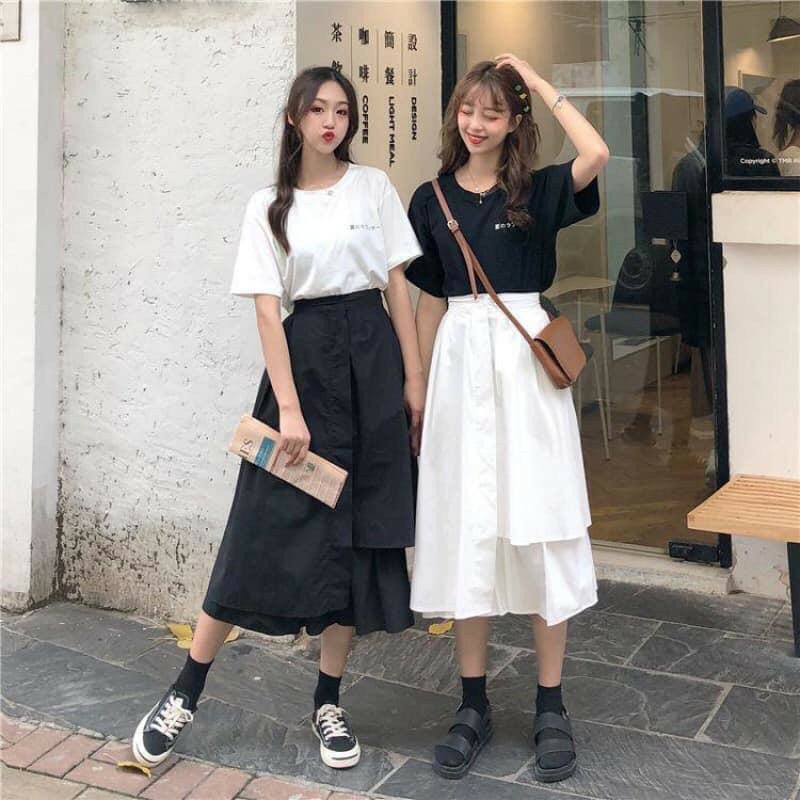 Chân Váy Dài 2 Tầng Vạt Lệch Ulzzang 2 Màu Siêu Hot CV01 | BigBuy360 - bigbuy360.vn