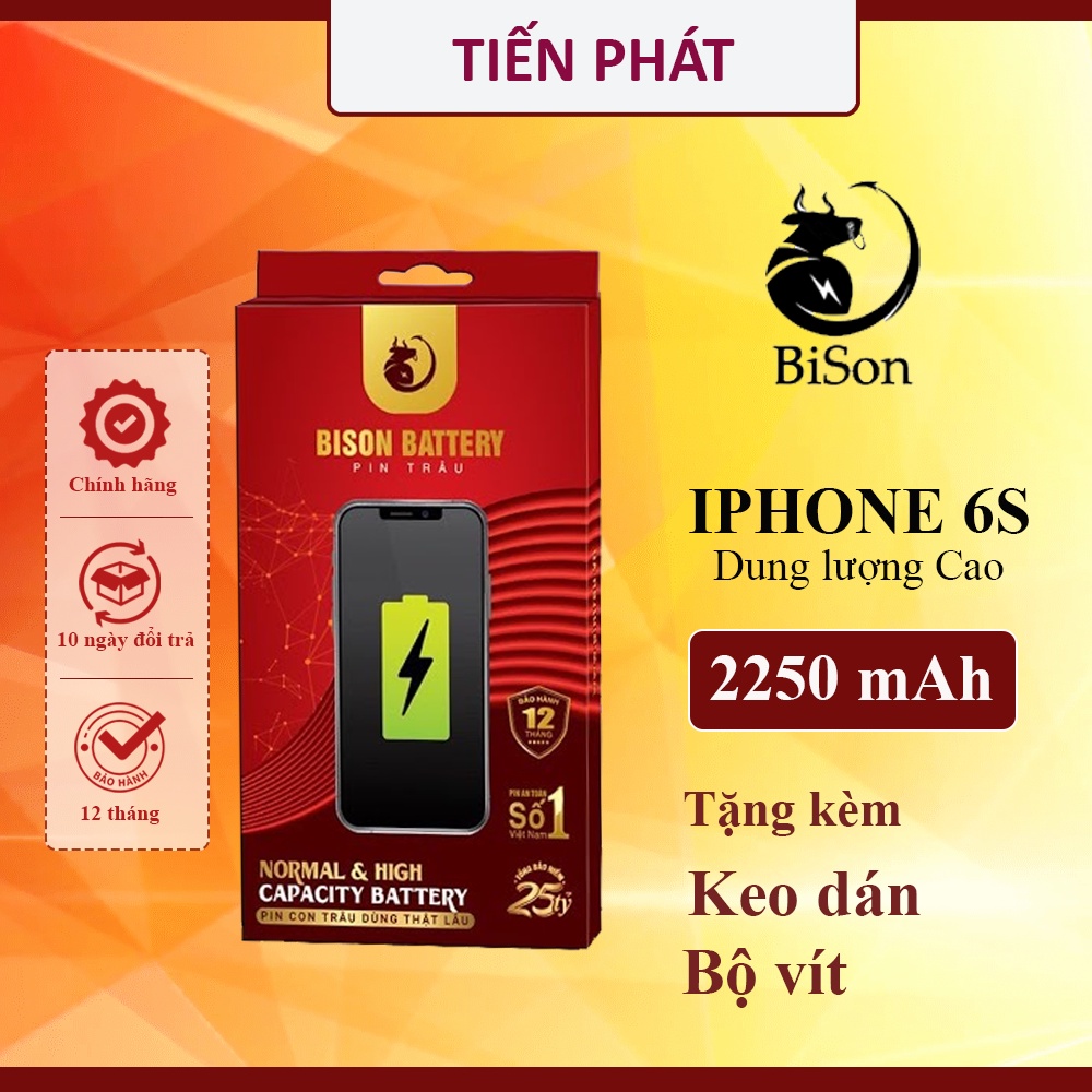 Pin IPHONE 6S BISON Siêu Trâu Dung Lượng Cao 2250mAh