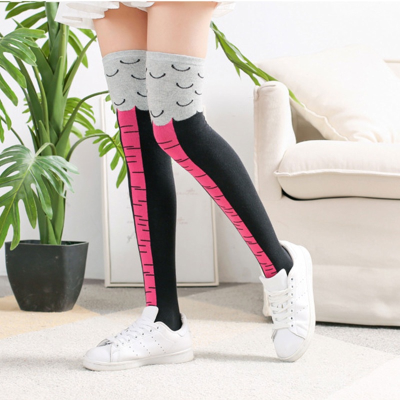 Tất Cổ Cao In Họa Tiết Chân Gà Hoạt Hình 3D Vui Nhộn Cho Nữ