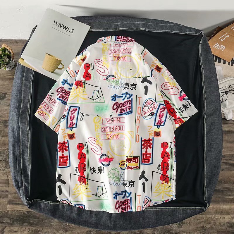 Cool new summer multi-language personality cool printed comfortable casual shirt