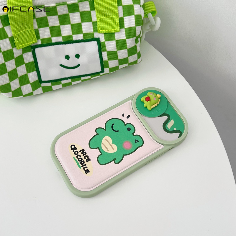 Ốp Điện Thoại Da Mềm Chống Sốc Có Nắp Trượt Bảo Vệ Camera In Hình Khủng Long 3D Cho iPhone 14 Plus 14 Pro Max