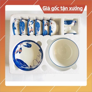 Bộ đồ ăn 11 món bát, đĩa, tô, chén gốm sứ cao cấp ,bộ tô chén,bộ bát đĩa gốm sứ Bát Tràng cao cấp