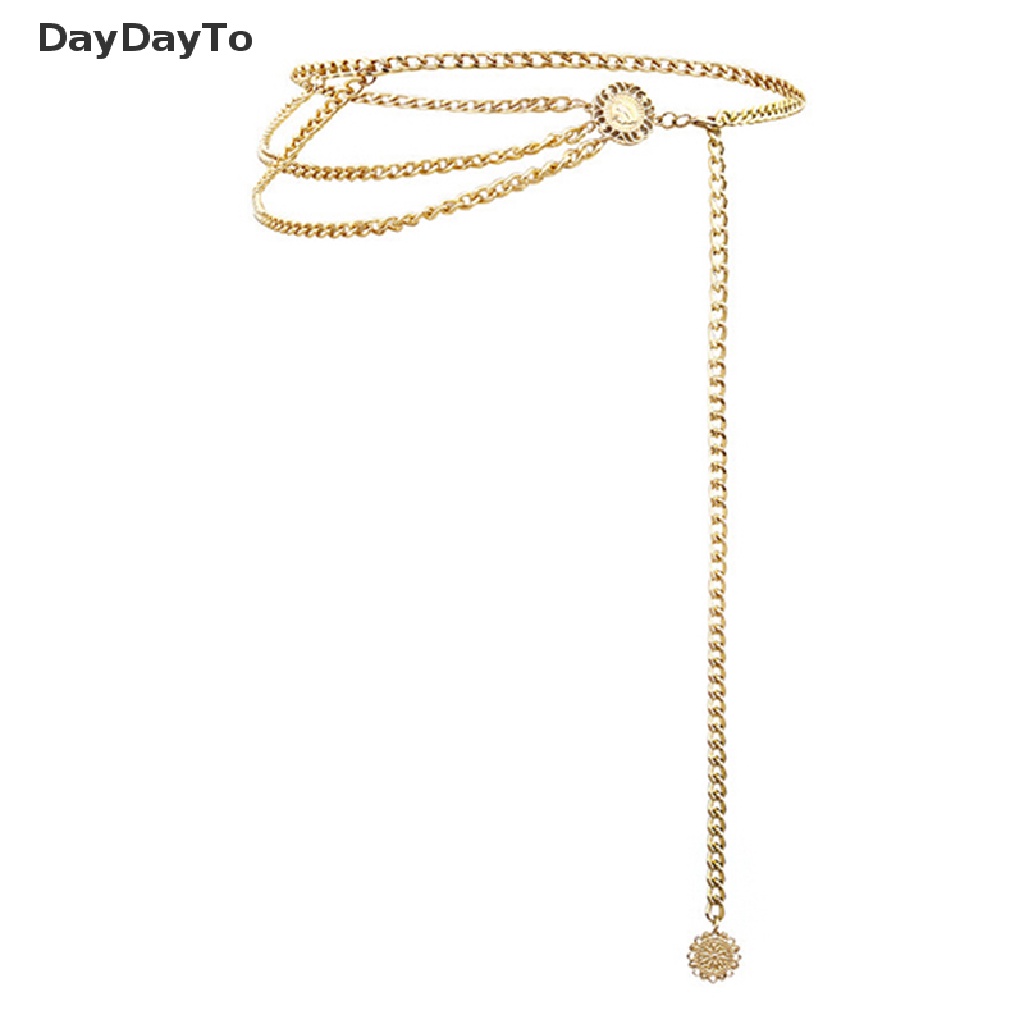 Thắt Lưng Dây Xích Kim Loại Phối Đồng Xu Cổ Điển Cho Nữ