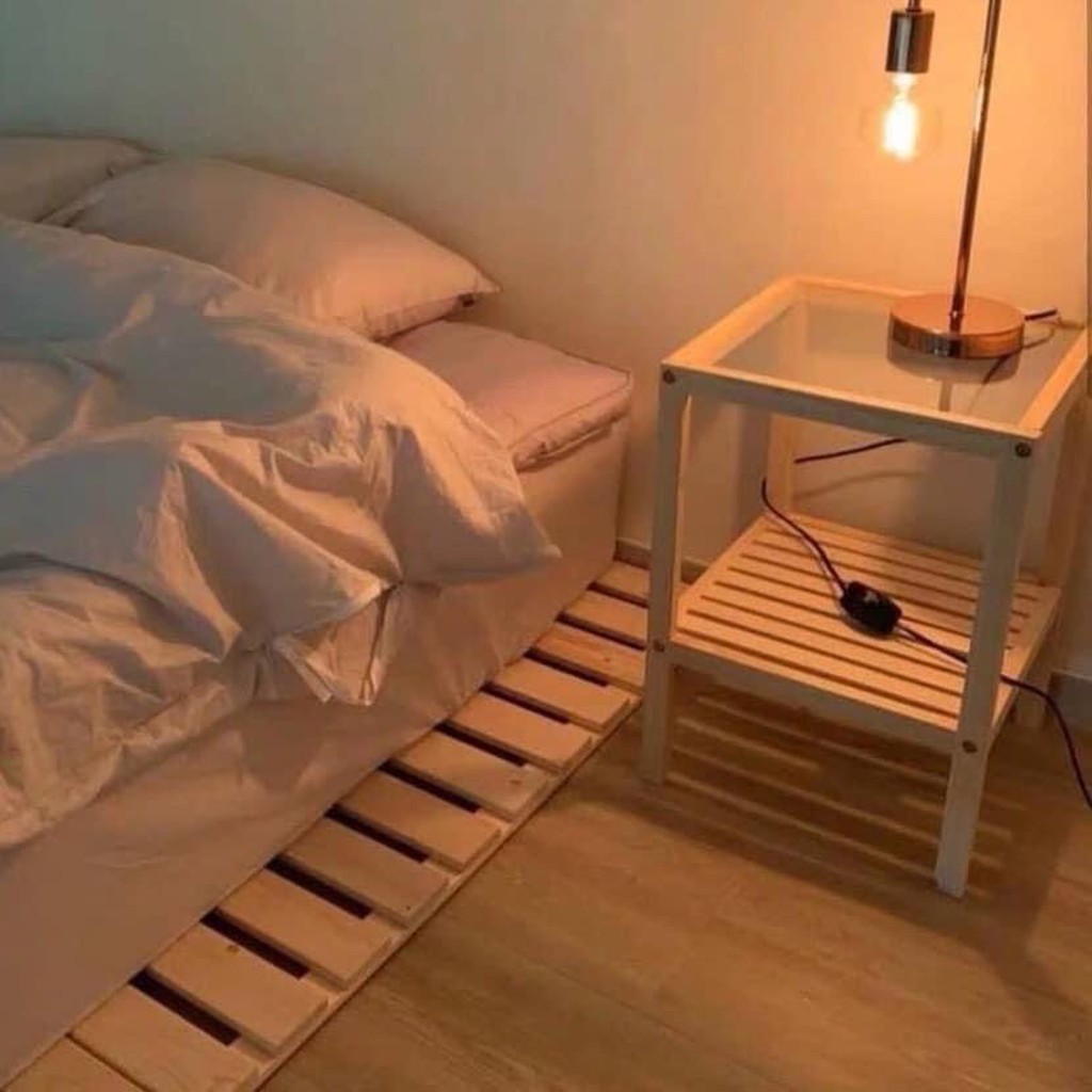 (Xả kho) Tap Pallet đầu giường 2 tầng mặt kính De pallet - Gỗ thông loại I, mặt kính dày đẹp | BigBuy360 - bigbuy360.vn