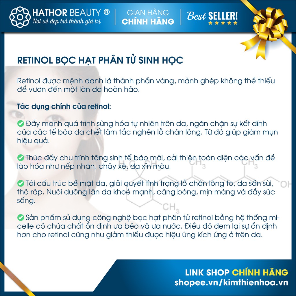 BIO RETINOL SERUM 1% - Chìa khóa Vàng cho làn da - Dành cho người đã quen dùng Retinol | Hathor Beauty (Kim Thiên Hoa)