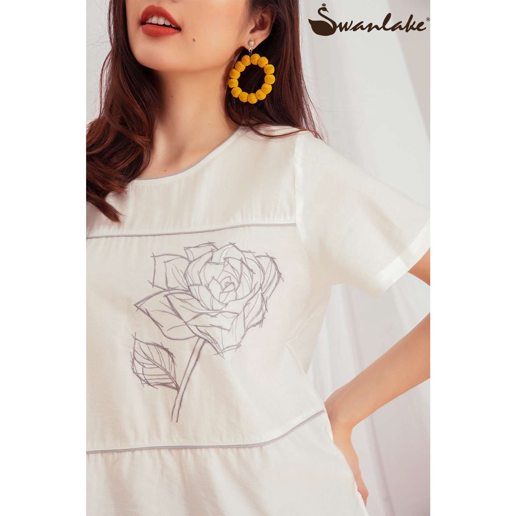Áo kiểu thêu hoa hồng Swanlake vải xô hàn - Mã hàng: A9192LW01