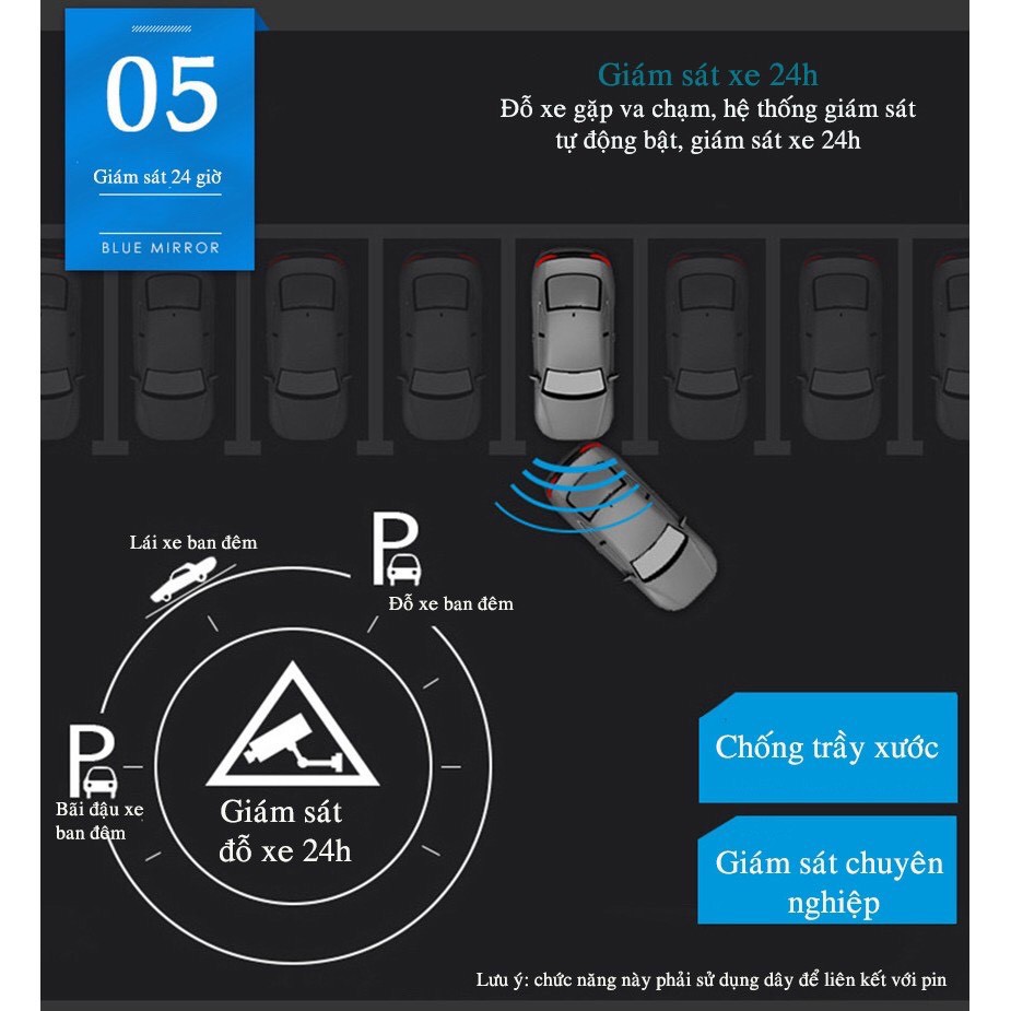 Camera hành trình ô tô 9.66 inch Full 1296P màn có cam lùi, màn hình kép (trước &amp; sau) [CÓ TIẾNG VIỆT]