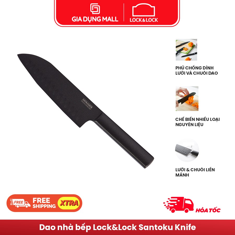 Dao nhà bếp không gỉ siêu sắc bén Santoku Knife Lock&amp;Lock Màu Đen CKK312 - Hàng Chính Hãng